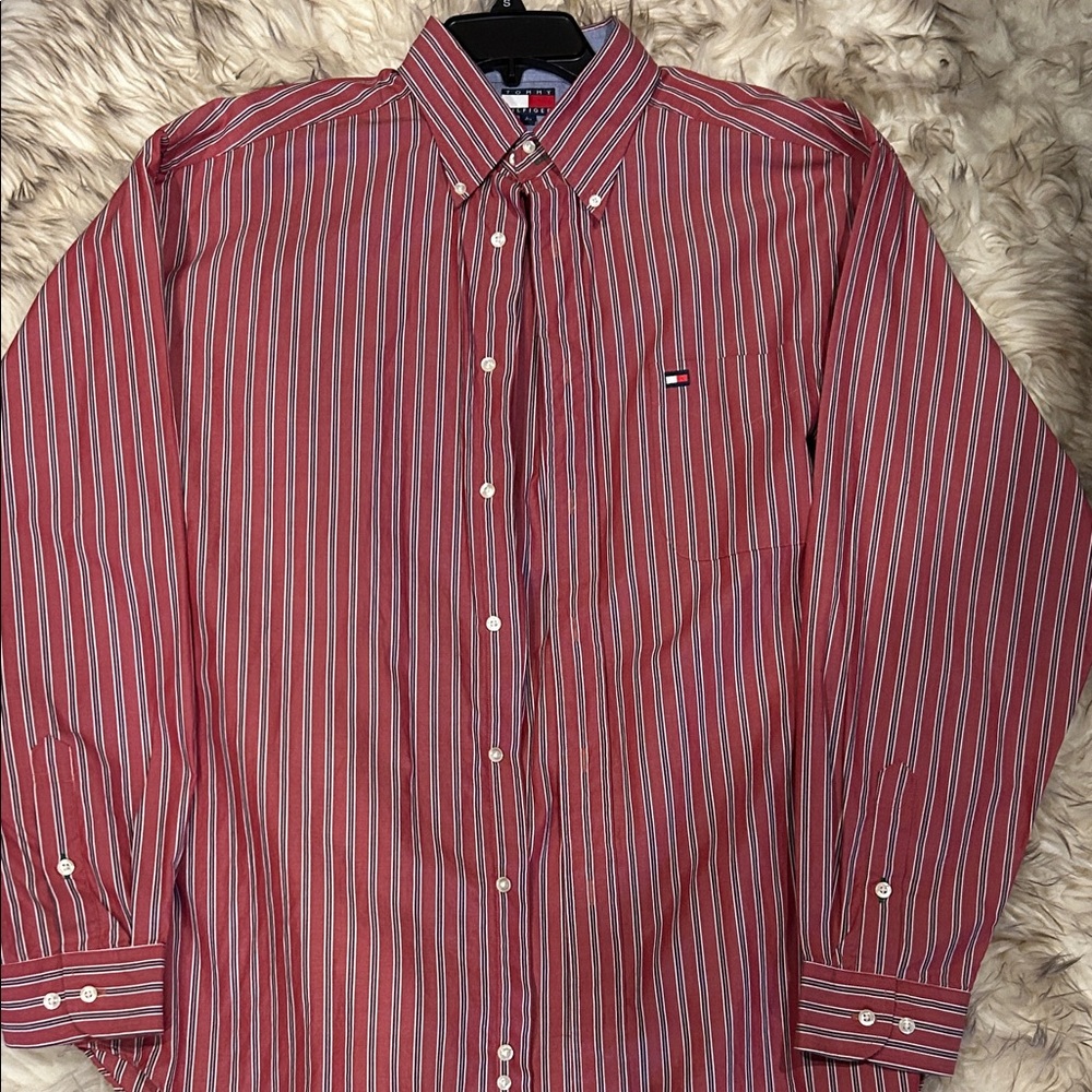Tommy Hilfiger Red and Blue Striped Dress Shirt